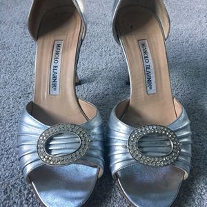 Manolo Blahnik silver Sedaraby D’orsay sandals size 37 (US size 5)